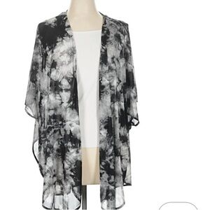 Sugar High Black and Gray Tie-Dye Kimono Cardigan Layering Sheer Light